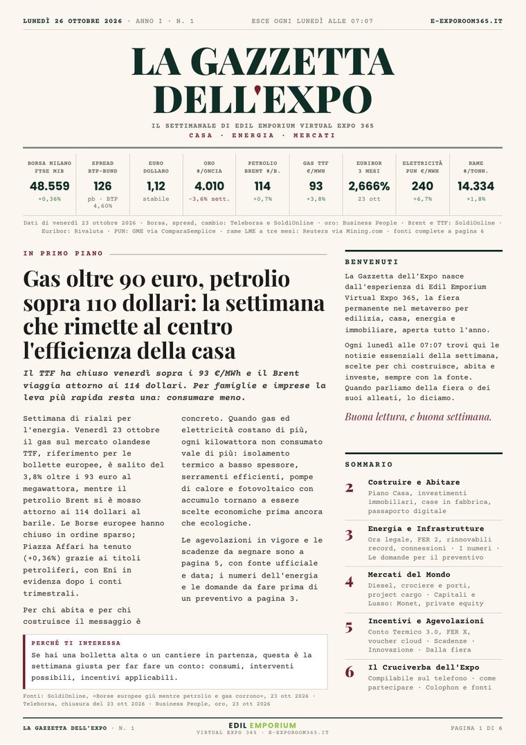 Prima pagina della Gazzetta dell'Expo N. 1, 26 ottobre 2026