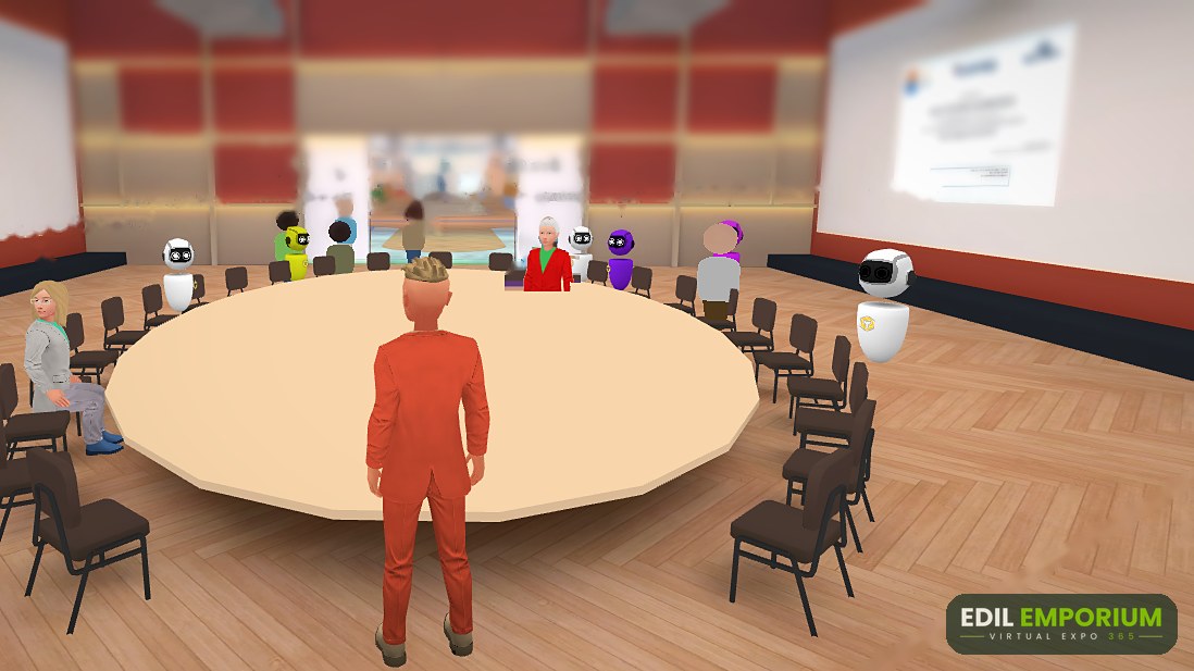 La Meeting Room con il grande tavolo rotondo e i partecipanti all'inaugurazione